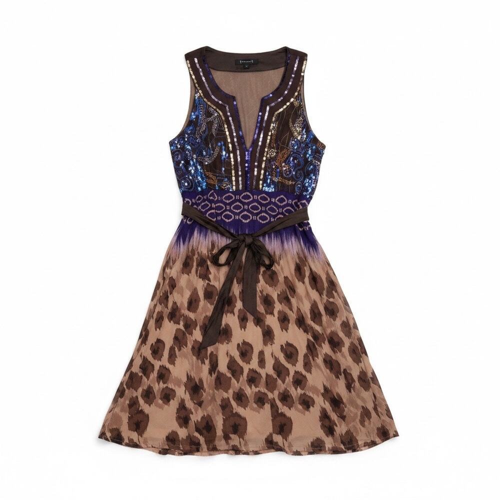 St. Martins Sz M Multi print textures sequins sash tie at waist unique | NWOT